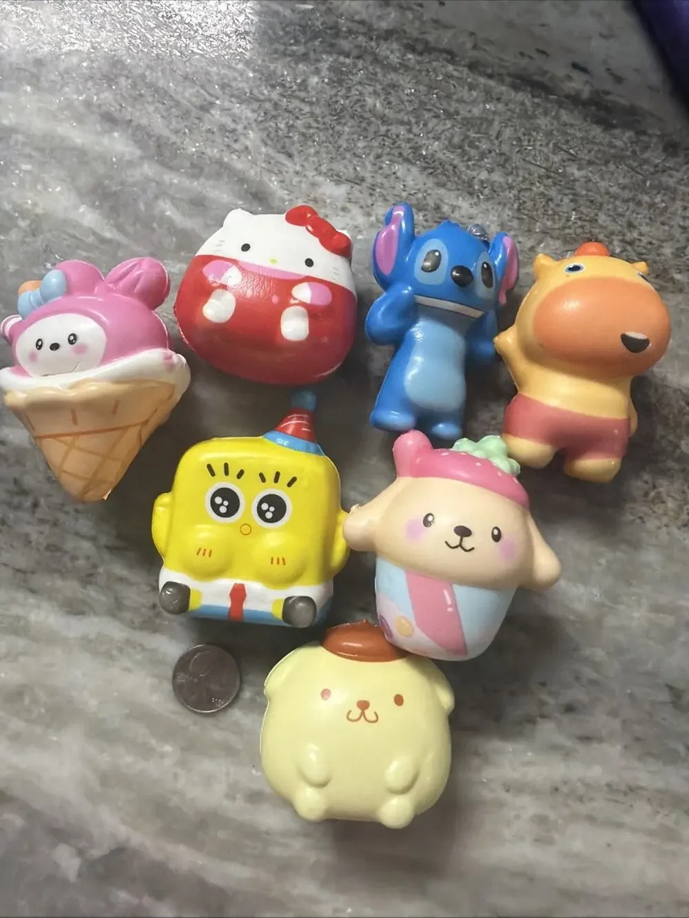 Lot Of 7 Kids Foam Squishy NEW Sitch SpongeBob Hello Kitty Kawaii A1